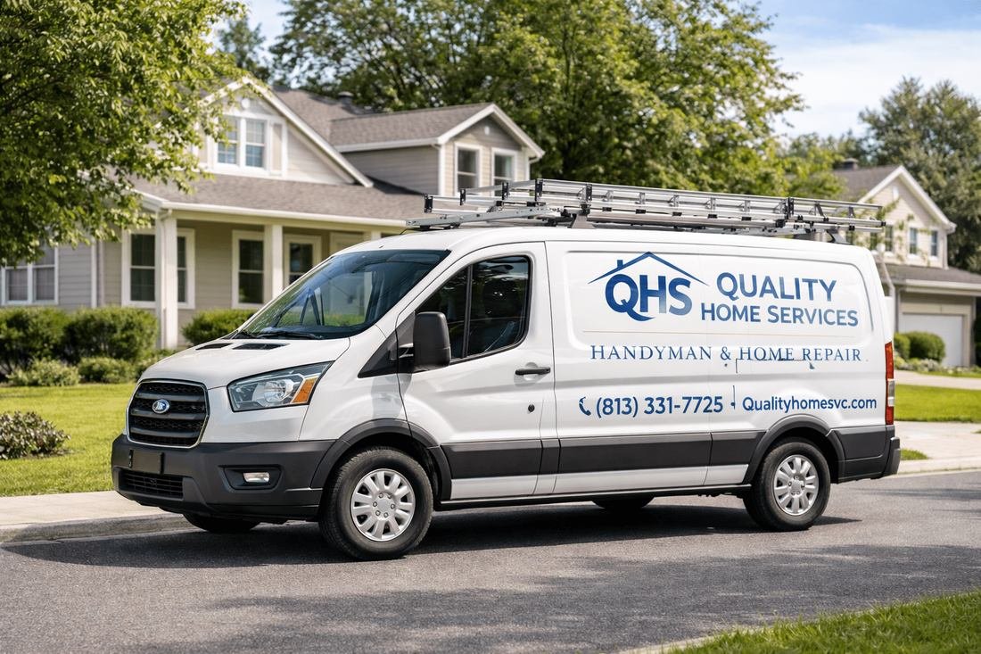 Quality Home Services handyman van parked in a Hillsborough County, FL neighborhood