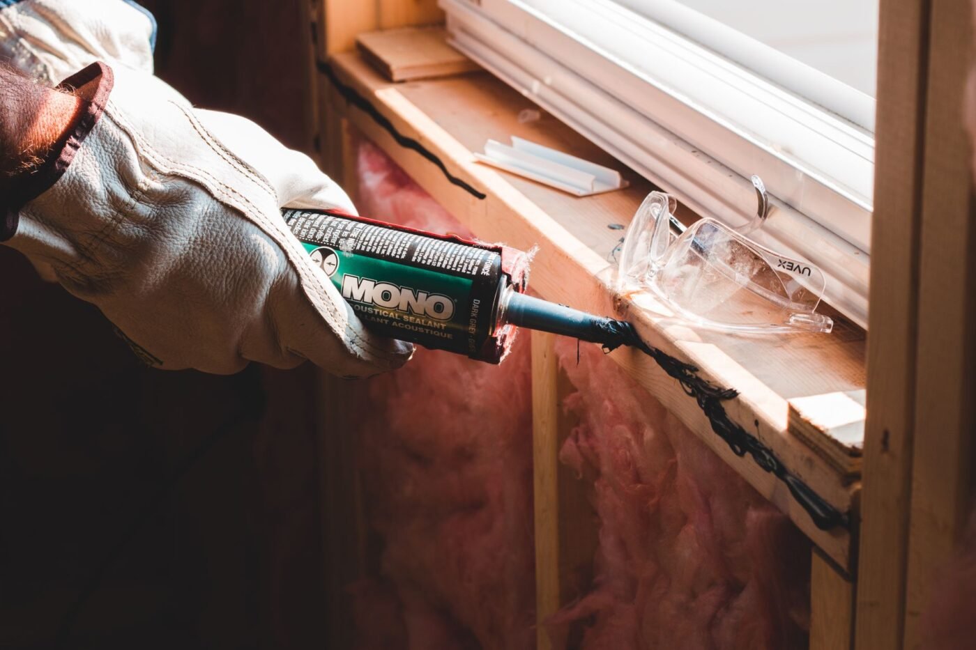 Applying fresh caulk to seal a seam during a Tampa-area home service visit
